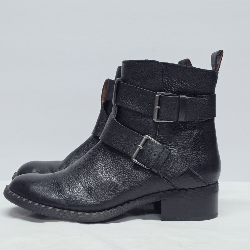 Gentle Souls Kenneth Cole Women's Moto Boots In Black Leather Double Buckle 7.5
